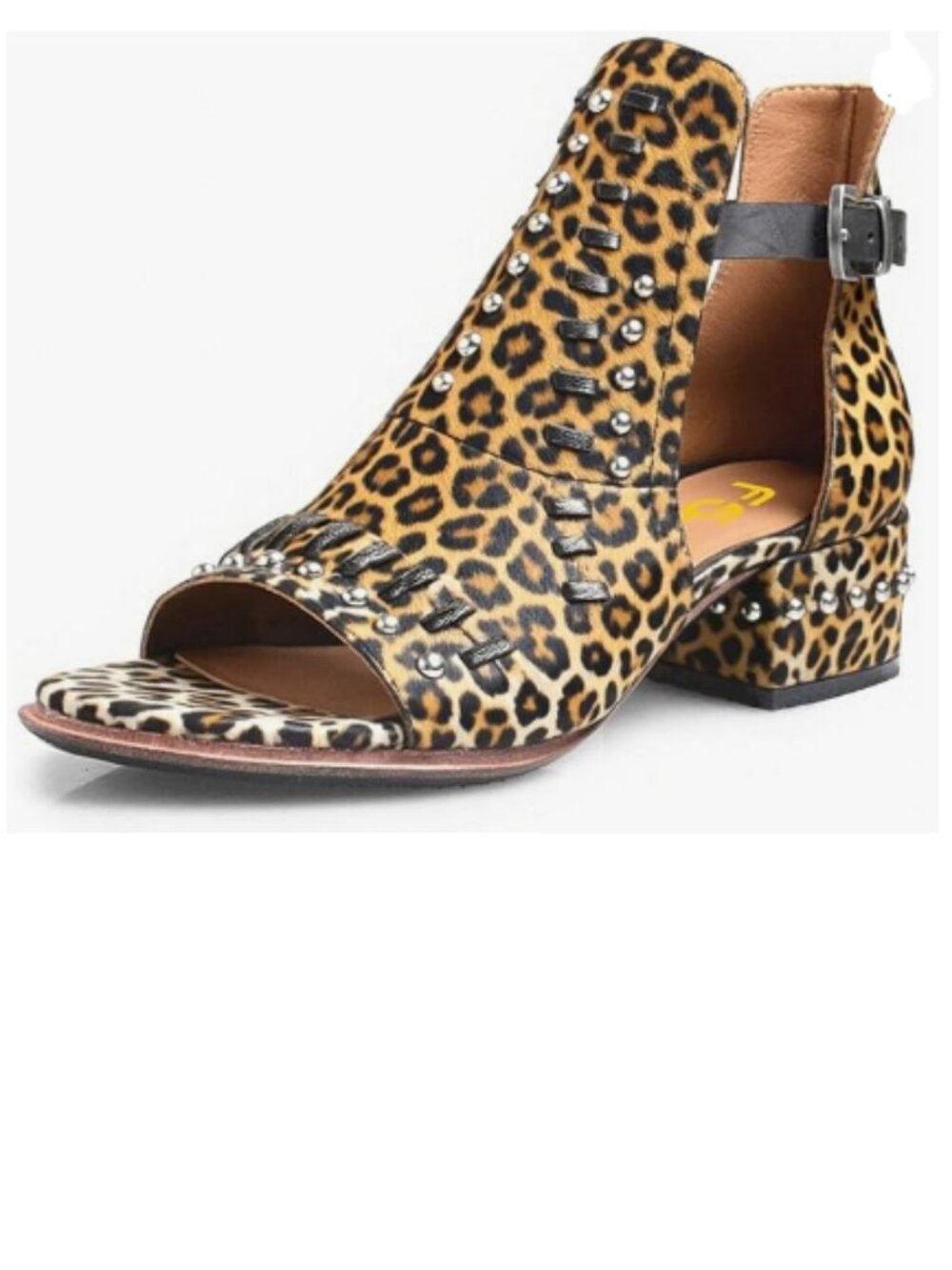 FSJ Leopard Print Peep Open Toe Cut Out Buckle Ankle Boot Block Low Heel Sandal